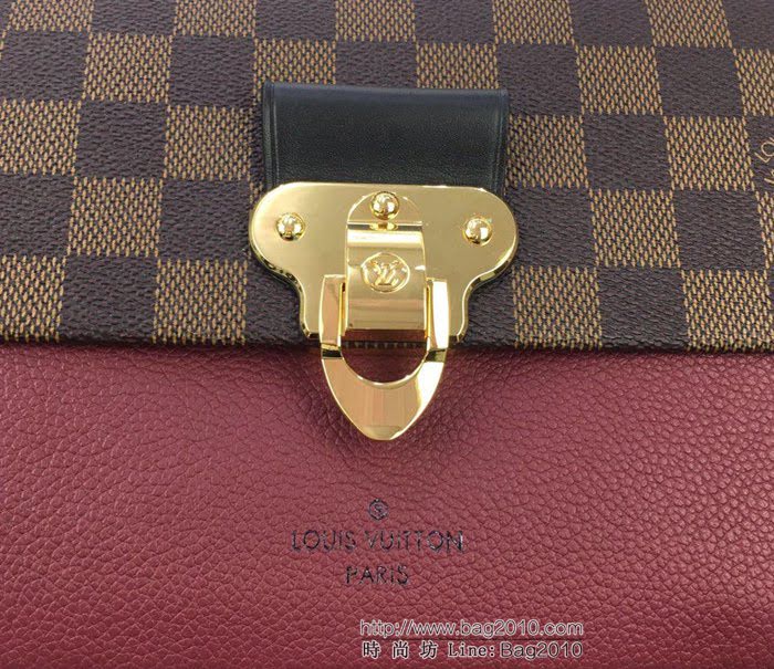 路易威登LV 頂級原單 N40109紫紅 SAINT PLACIDE手袋 Damier Ebène帆布 搭配小牛皮和優雅褶皺 多用手袋 肩背斜挎包  YDH2570